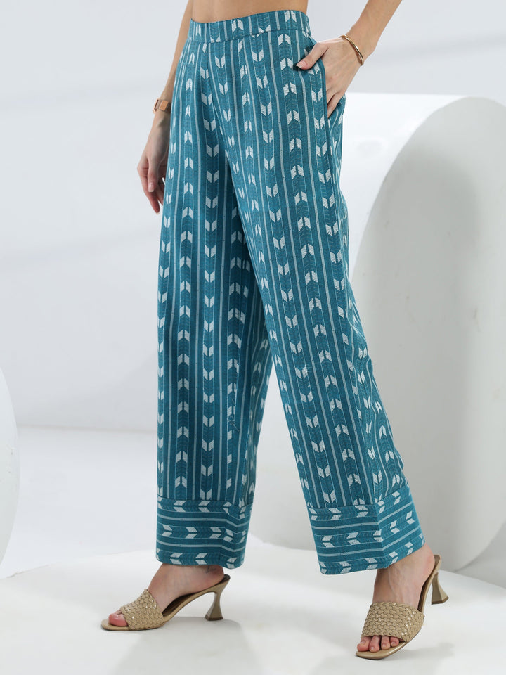 Blue Woven Design Cotton Blend Co-Ord Set