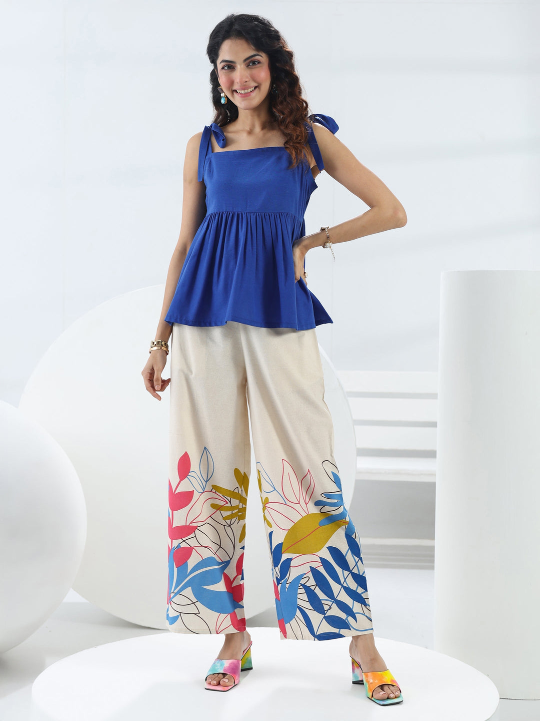 Blue Solid Cotton Co-Ord Set
