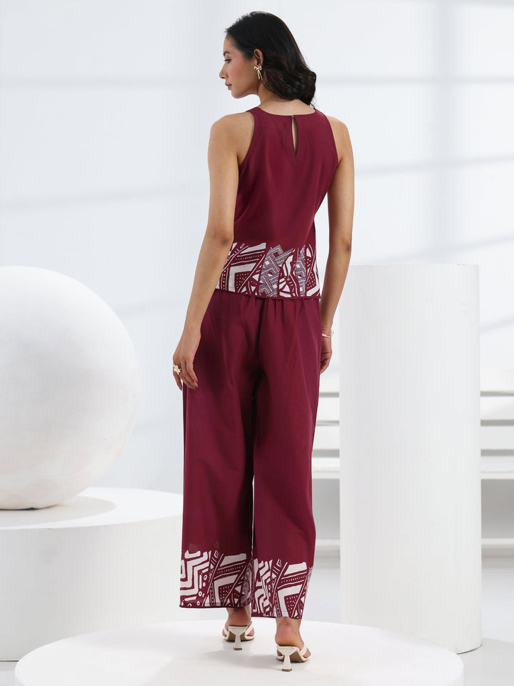 Maroon Abstract Printed Cotton Co-Ord Set