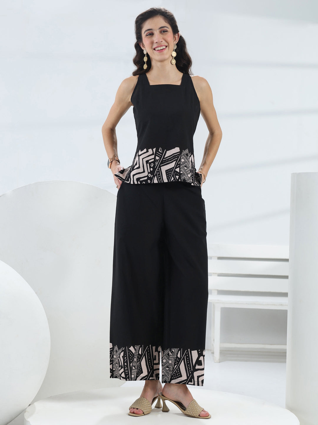 Black Solid Cotton Co-Ord Set