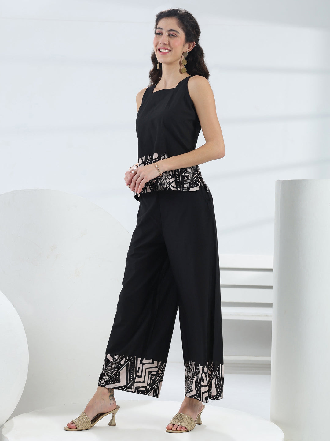 Black Solid Cotton Co-Ord Set