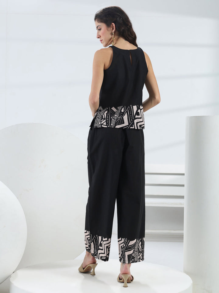 Black Solid Cotton Co-Ord Set