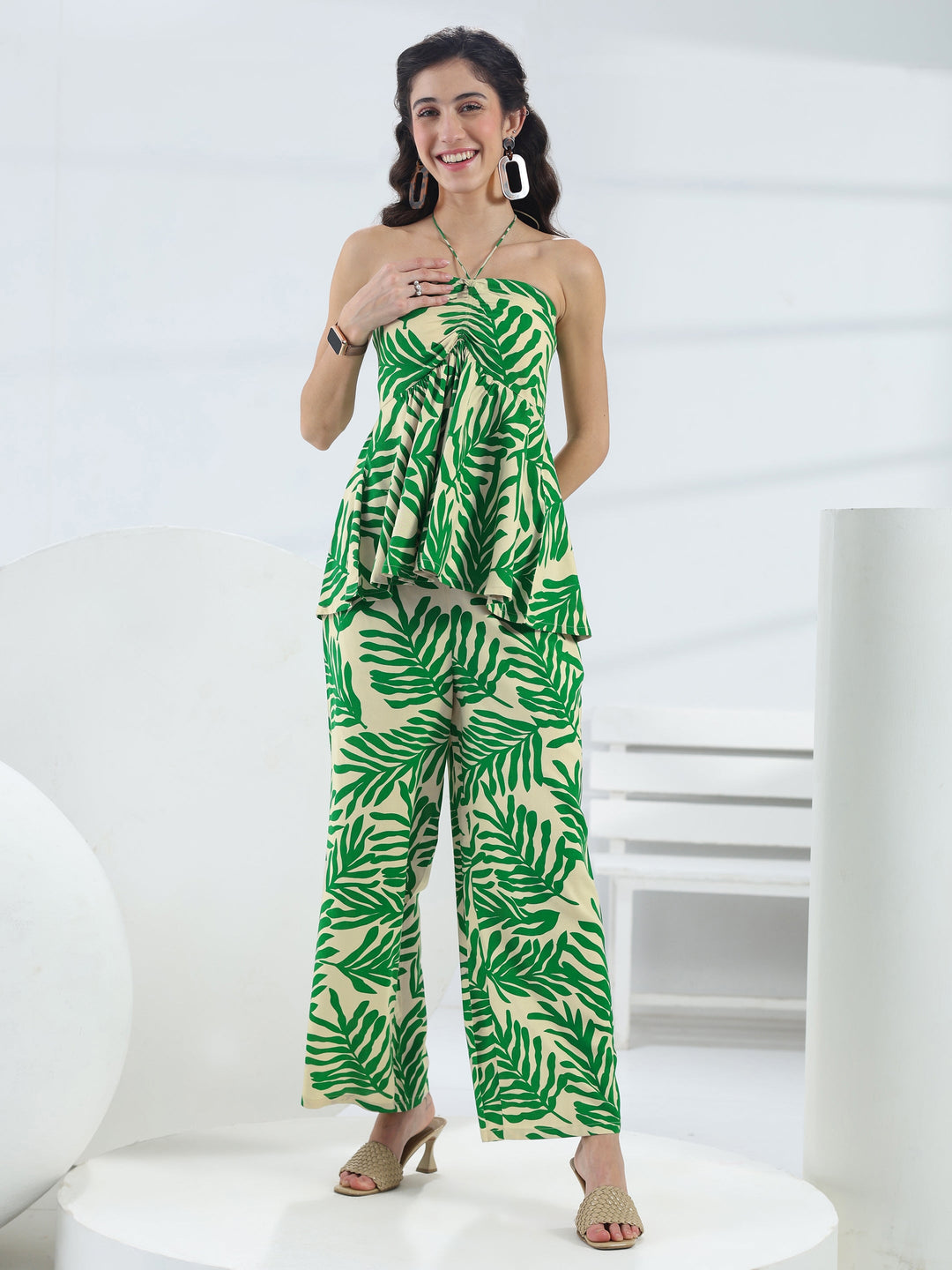 Green Printed Rayon Co-Ord Set