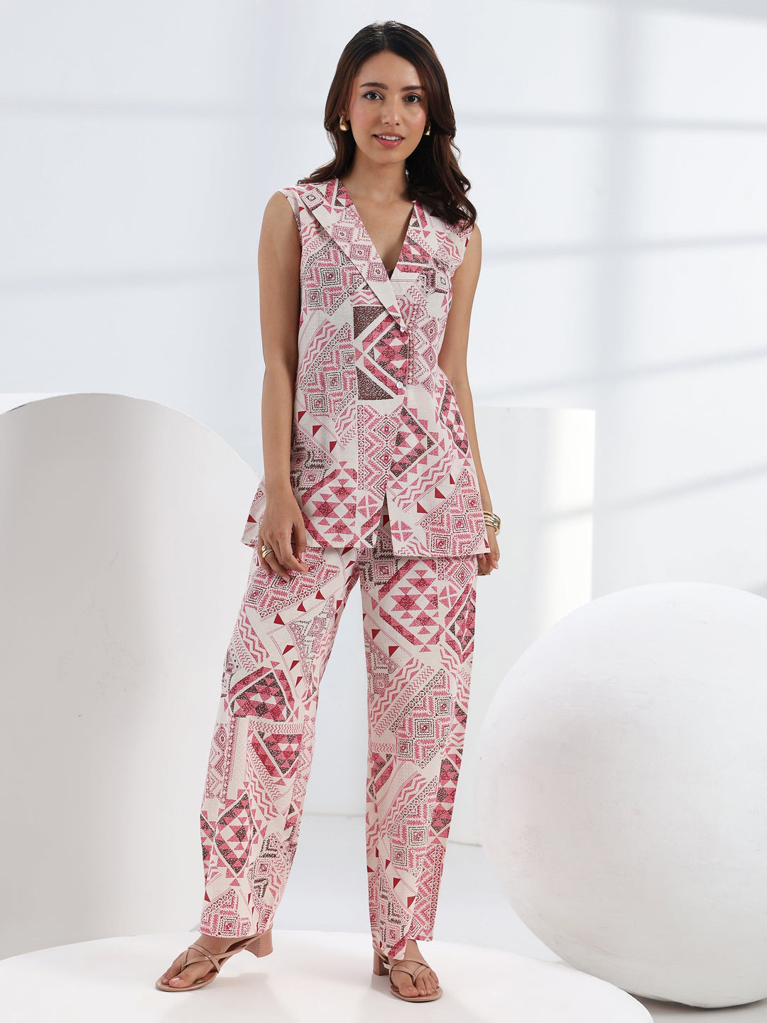 Pink Abstract Printed Cotton Co-Ord Set