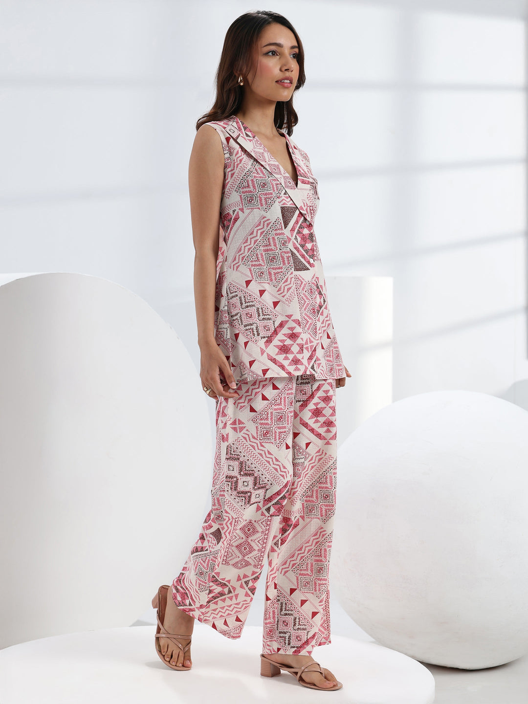 Pink Abstract Printed Cotton Co-Ord Set