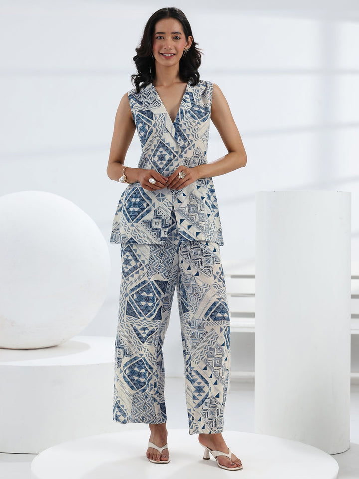 Blue Abstract Printed Cotton Co-Ord Set