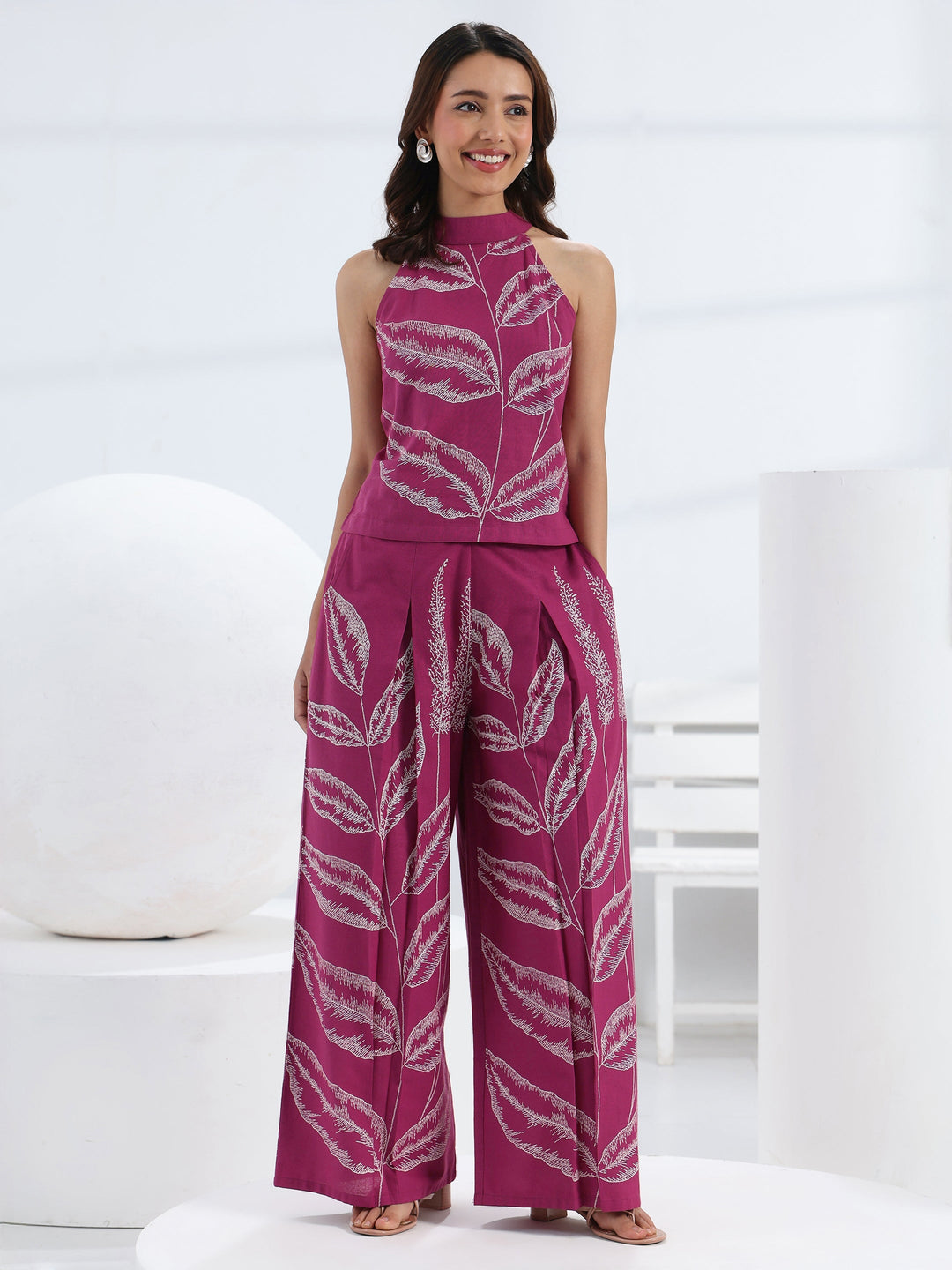 Pink Tropical Printed Cotton Co-Ord Set