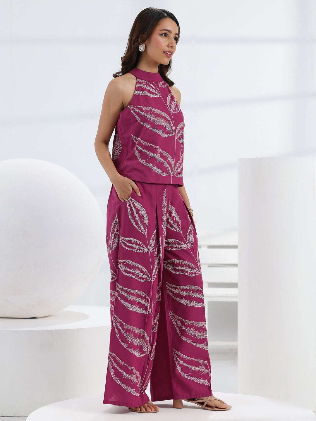 Pink Tropical Printed Cotton Co-Ord Set