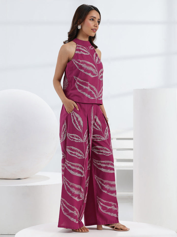 Pink Tropical Printed Cotton Co-Ord Set