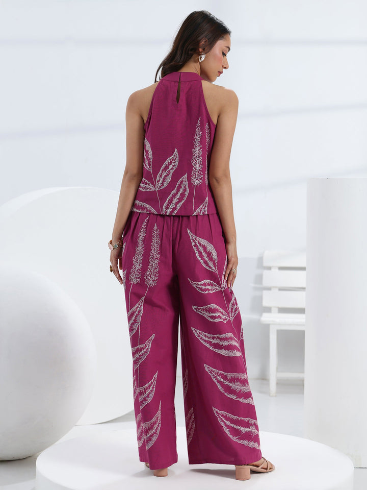 Pink Tropical Printed Cotton Co-Ord Set