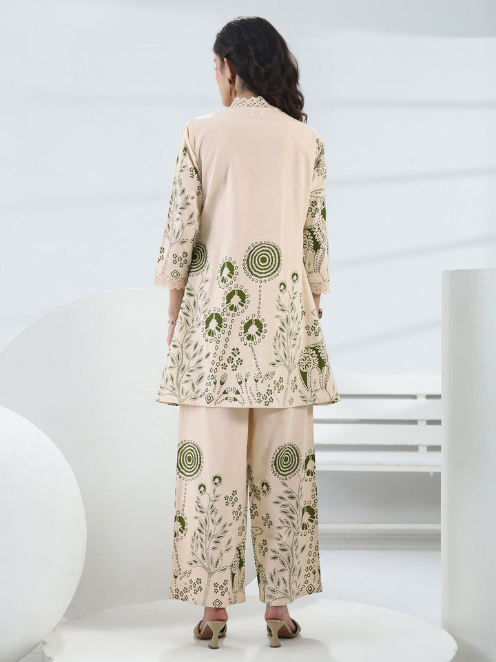 Off White Floral Printed Cotton Co-Ord Set