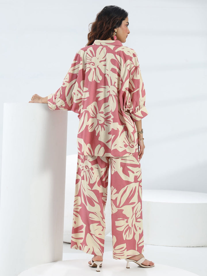 Pink Floral Printed Cotton Co-Ord Set