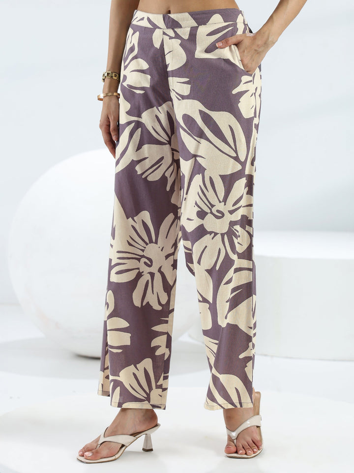 Purple Floral Printed Cotton Co-Ord Set