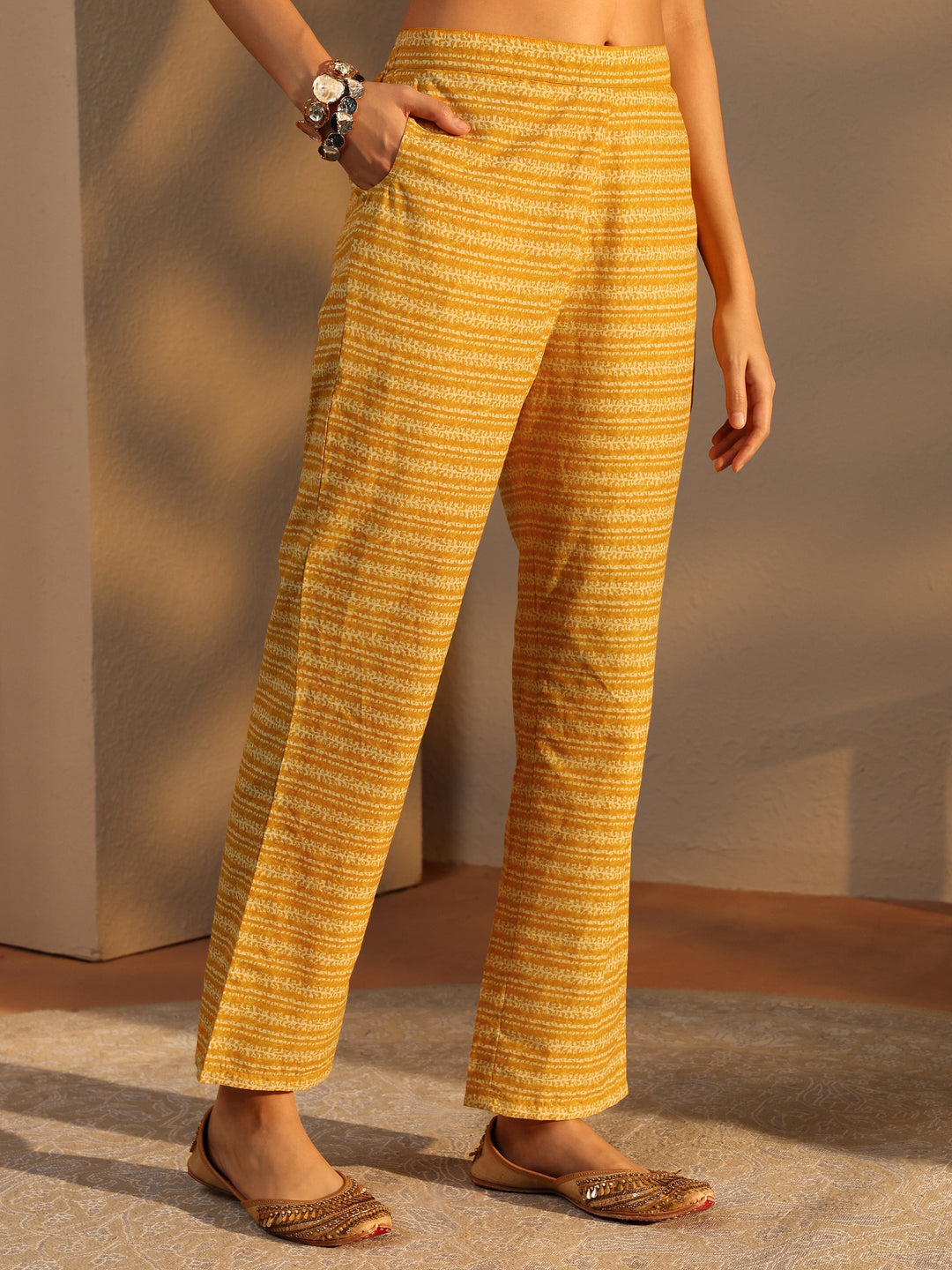 Yellow Paisley Printed Cotton Straight Suit Set With Dupatta