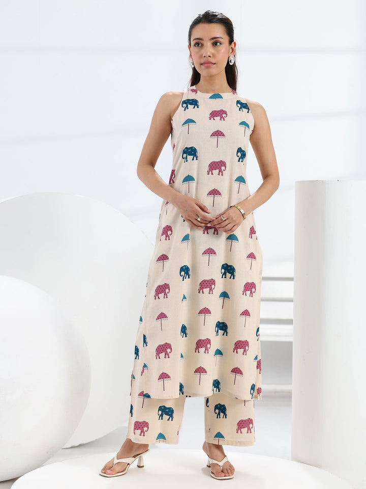 Ivory Quirky Printed Cotton Straight Kurta Set