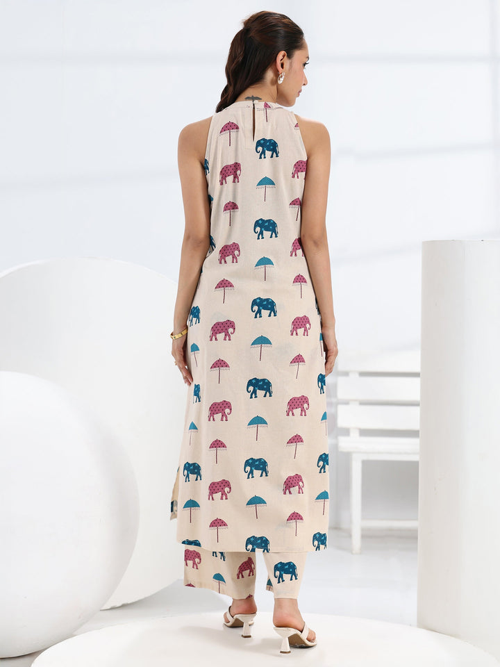 Ivory Quirky Printed Cotton Straight Kurta Set