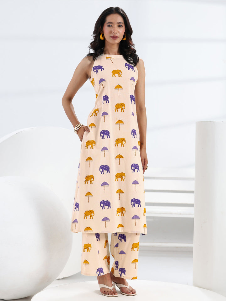 Ivory Quirky Printed Cotton Straight Kurta Set
