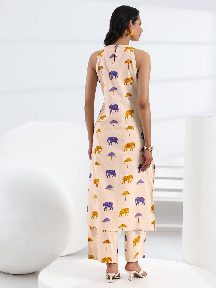 Ivory Quirky Printed Cotton Straight Kurta Set