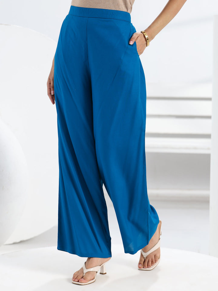 Blue Solid Viscose Rayon A-Line Kurta Set