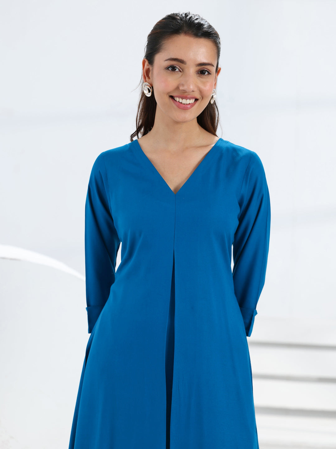 Blue Solid Viscose Rayon A-Line Kurta Set