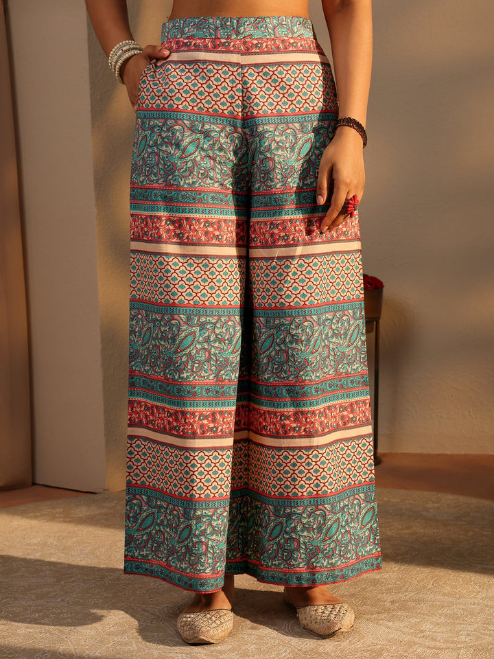 Blue Floral Printed Cotton A-Line Suit Set With Dupatta