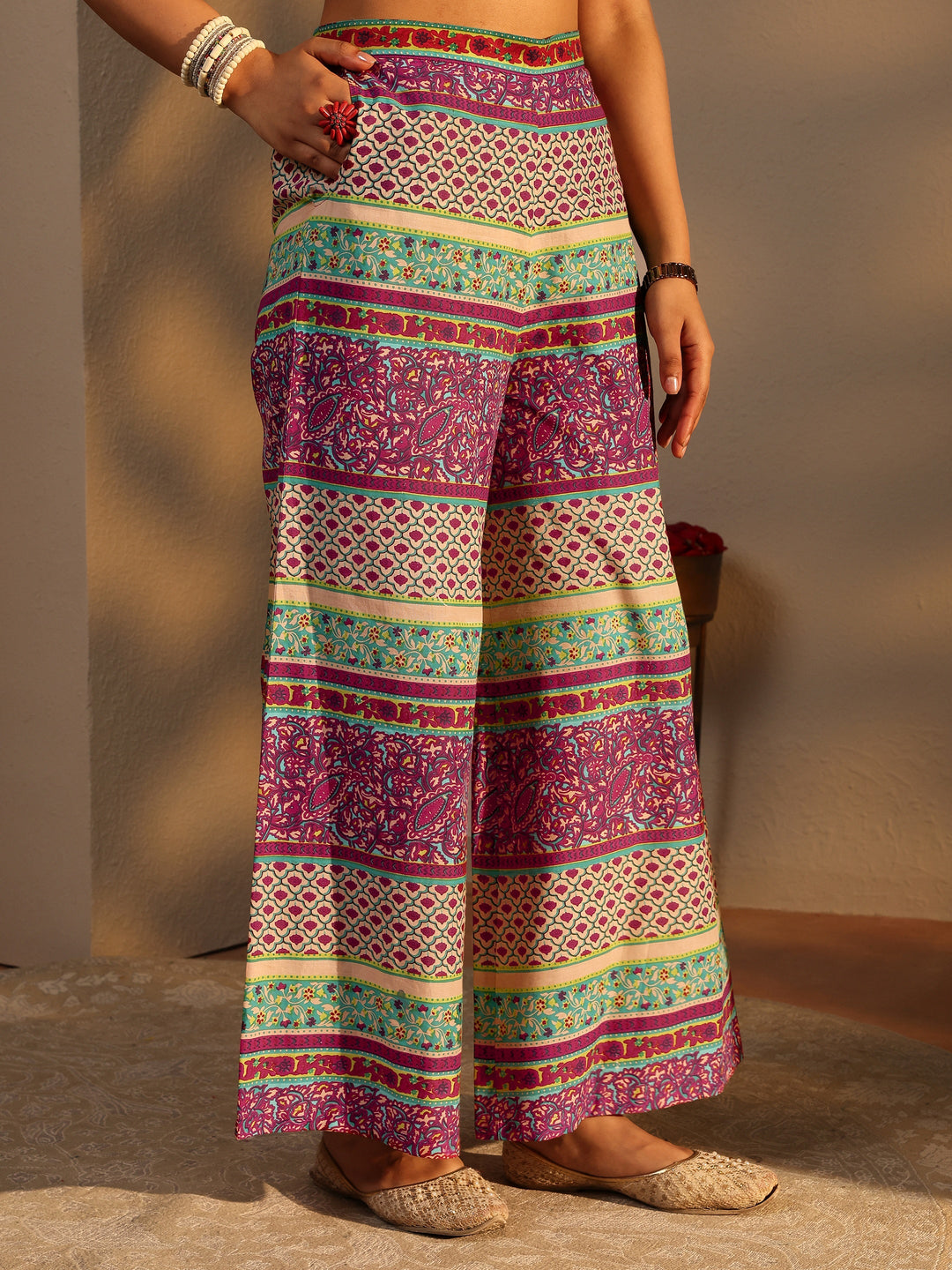 Pink Floral Printed Cotton A-Line Suit Set With Dupatta