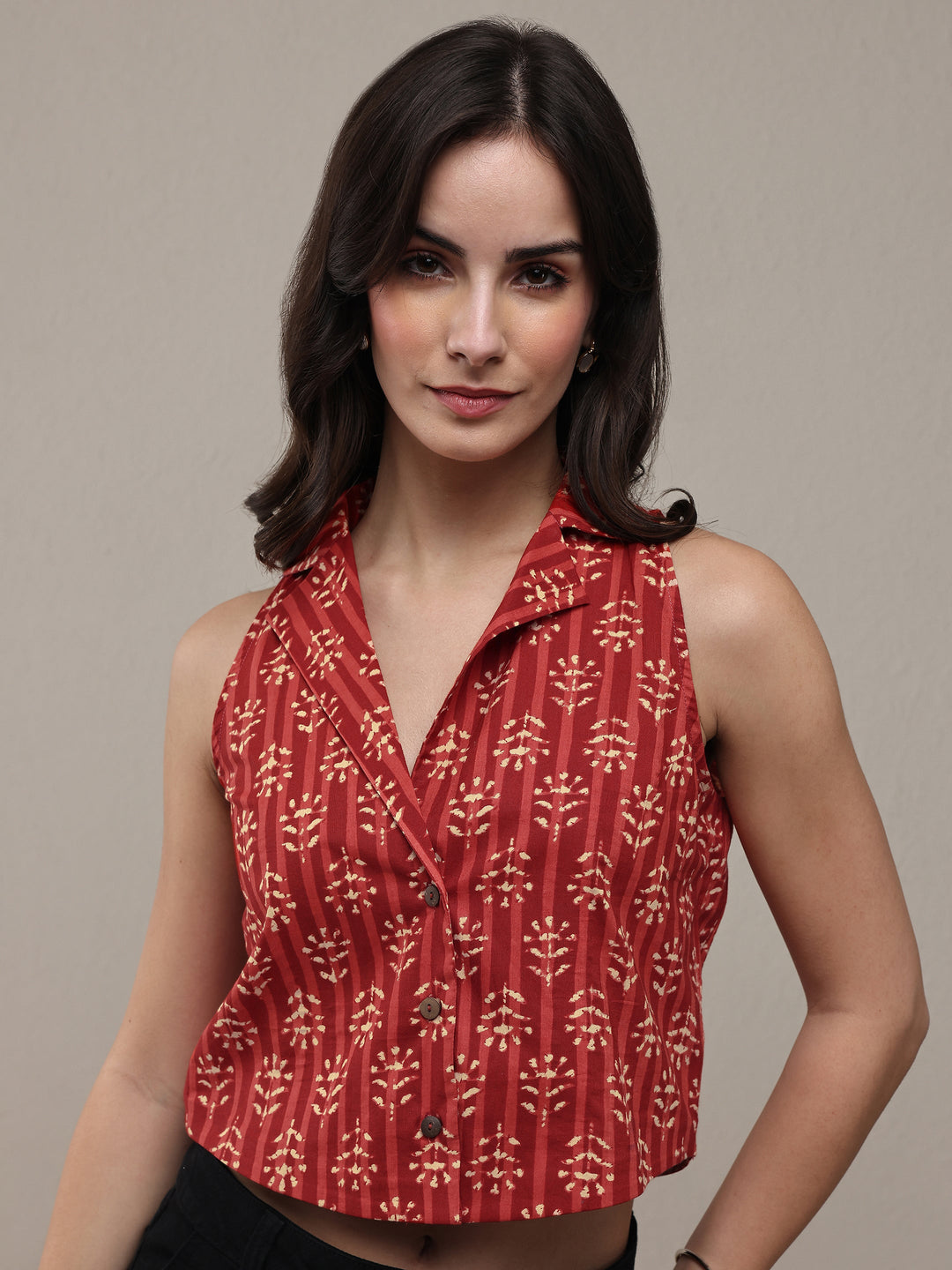 Rust Ethnic Printed Cotton Crop Top