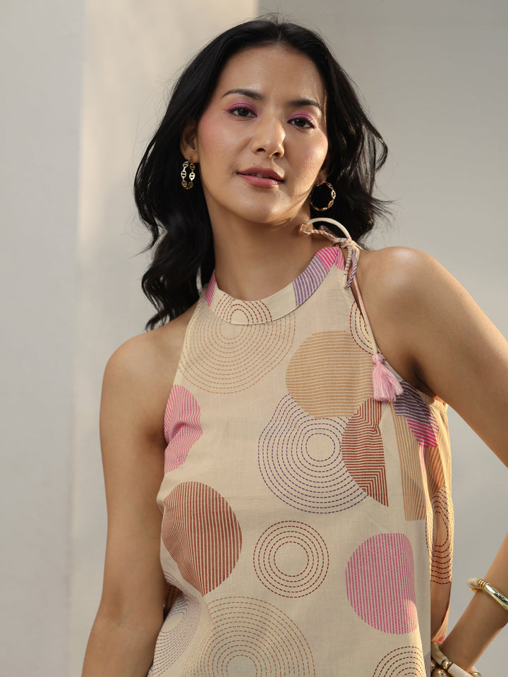 Off White Geometric Printed Cotton Top