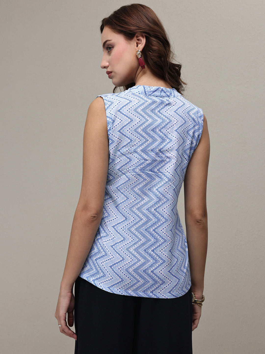 Libas Blue Chevron Printed Cotton Top