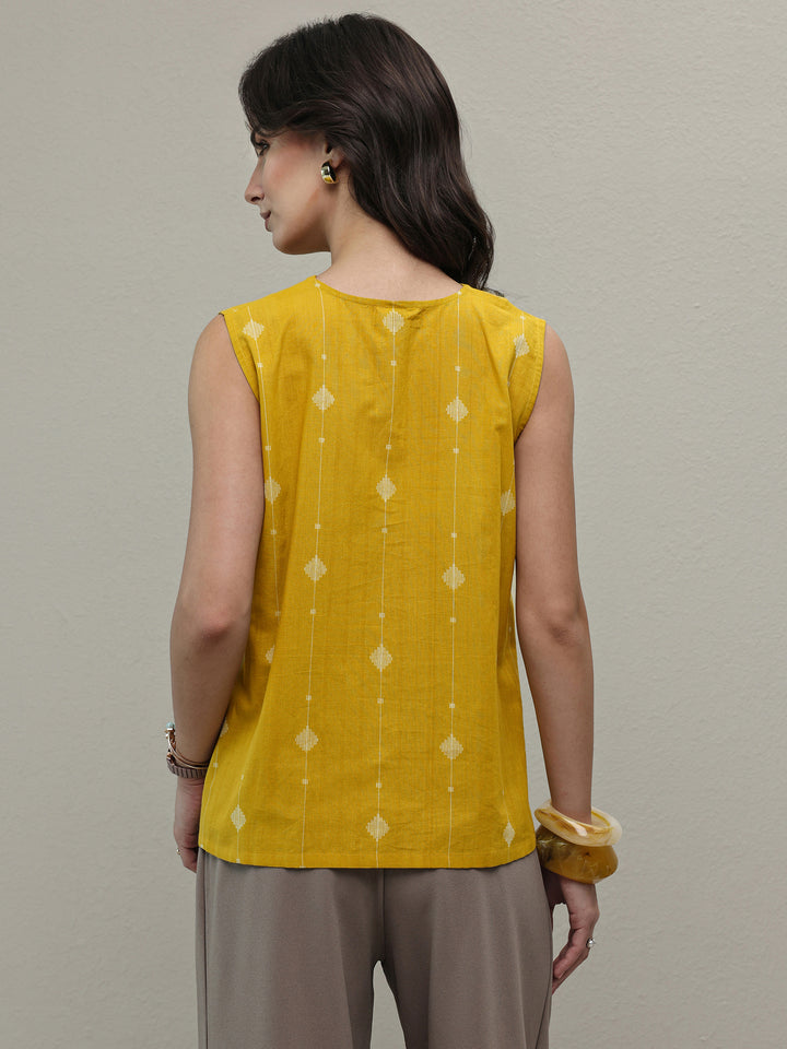 Libas Yellow Woven Design Cotton A-Line Top