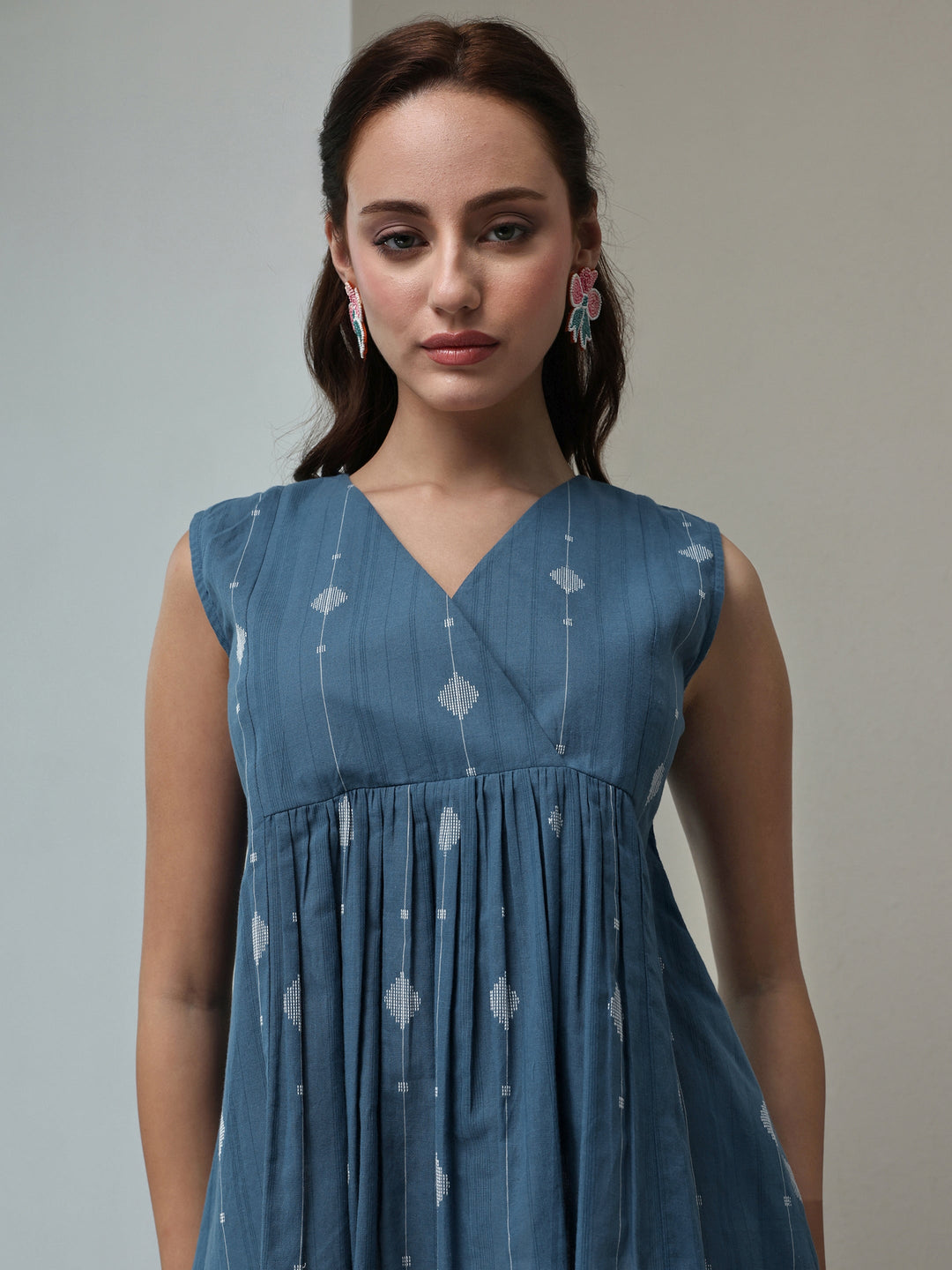 Libas Blue Ethnic Woven Design Cotton Top