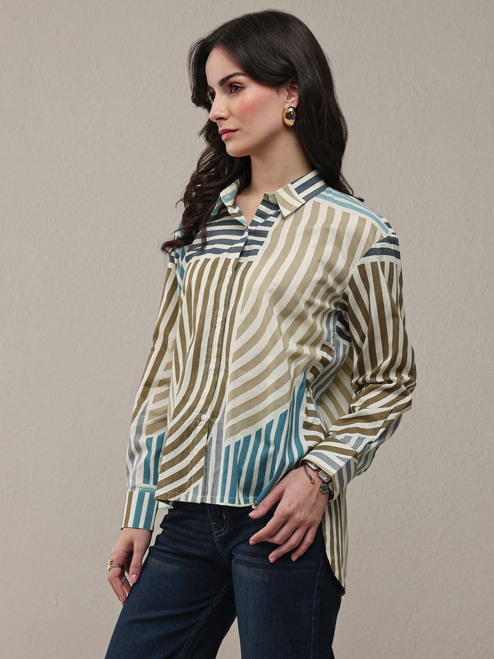 Multi Coloured Striped Printed Cotton Shirt