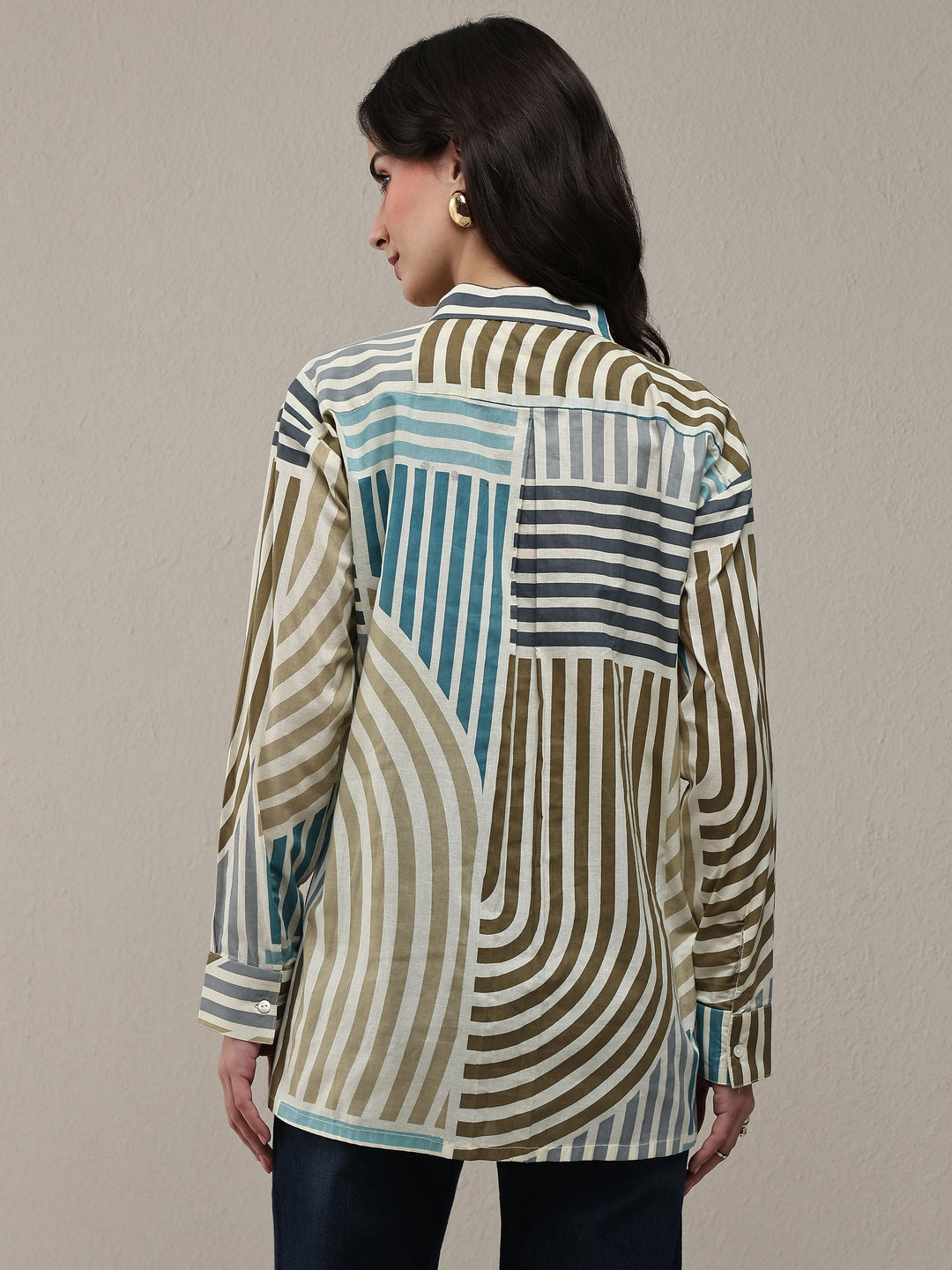 Multi Coloured Striped Printed Cotton Shirt