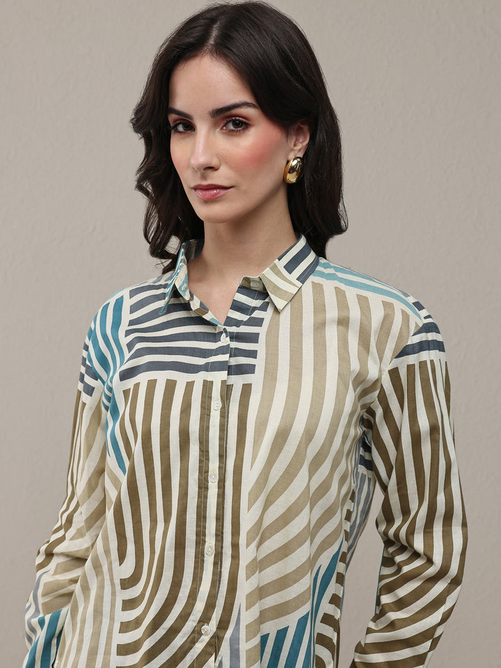 Multi Coloured Striped Printed Cotton Shirt