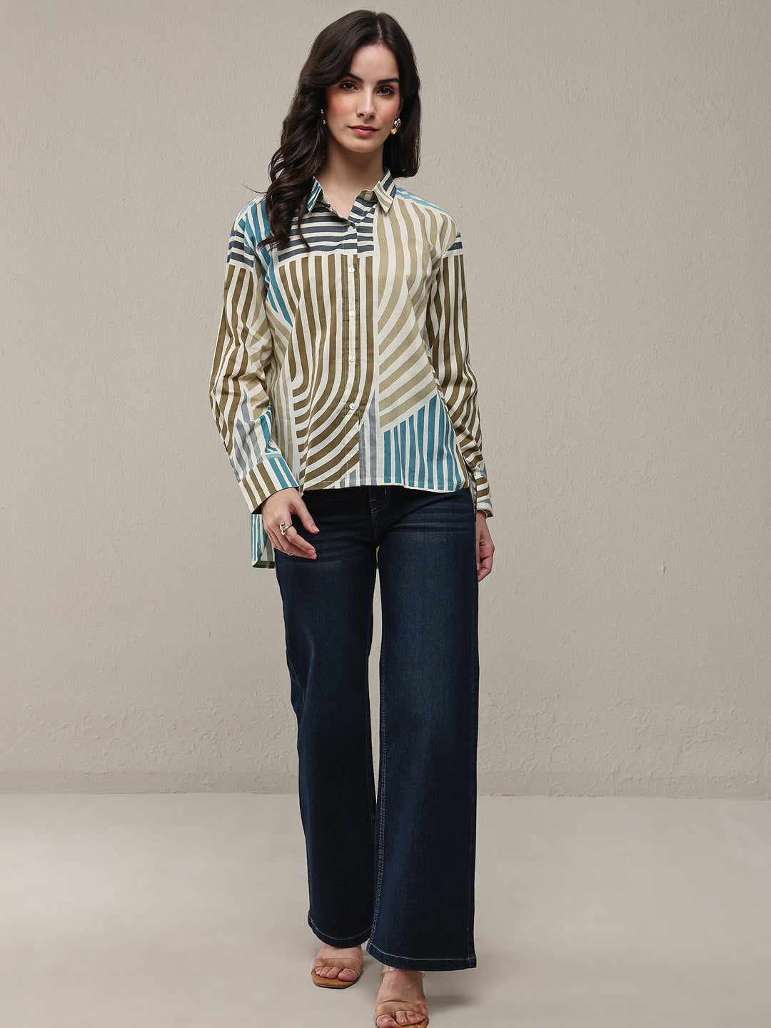 Multi Coloured Striped Printed Cotton Shirt