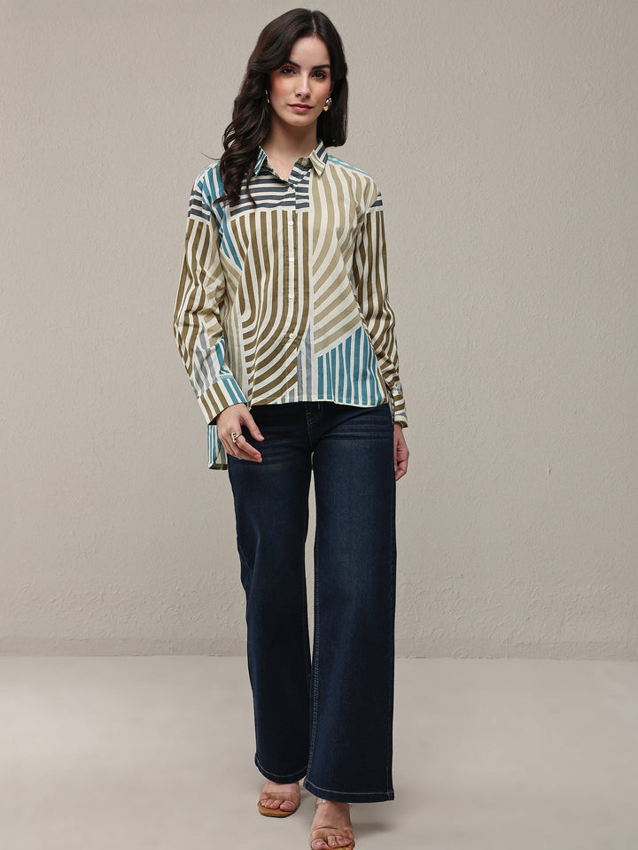 Multi Coloured Striped Printed Cotton Shirt