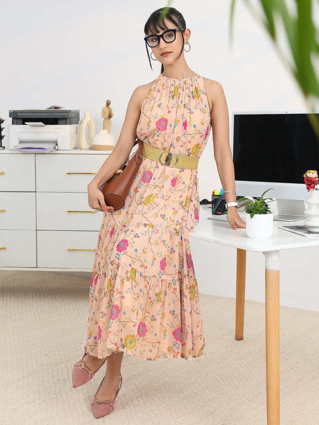 Multi Printed Georgette A-line One Piece Dress
