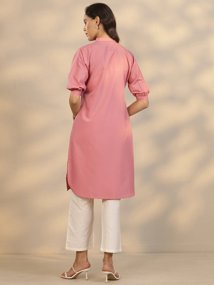 Peach Solid Crepe Straight Kurta