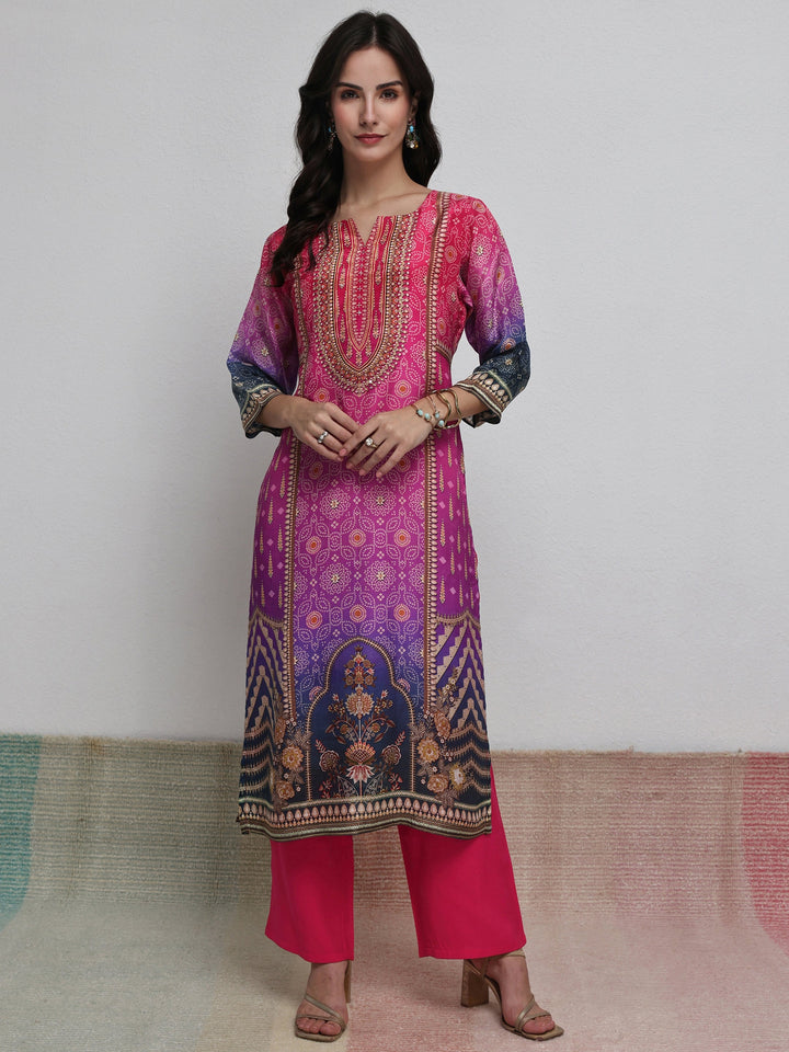 Libas Multi Bandhani Printed Organza Straight Kurta