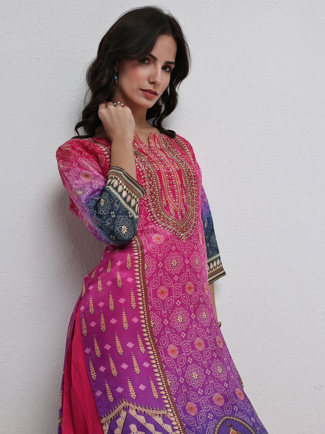 Libas Multi Bandhani Printed Organza Straight Kurta