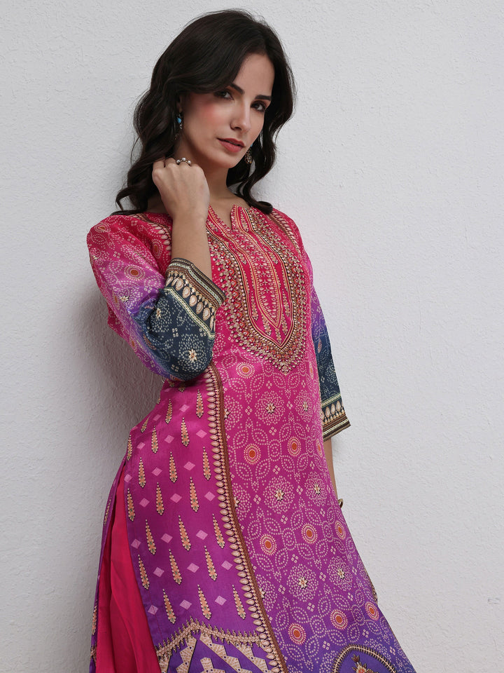 Libas Multi Bandhani Printed Organza Straight Kurta