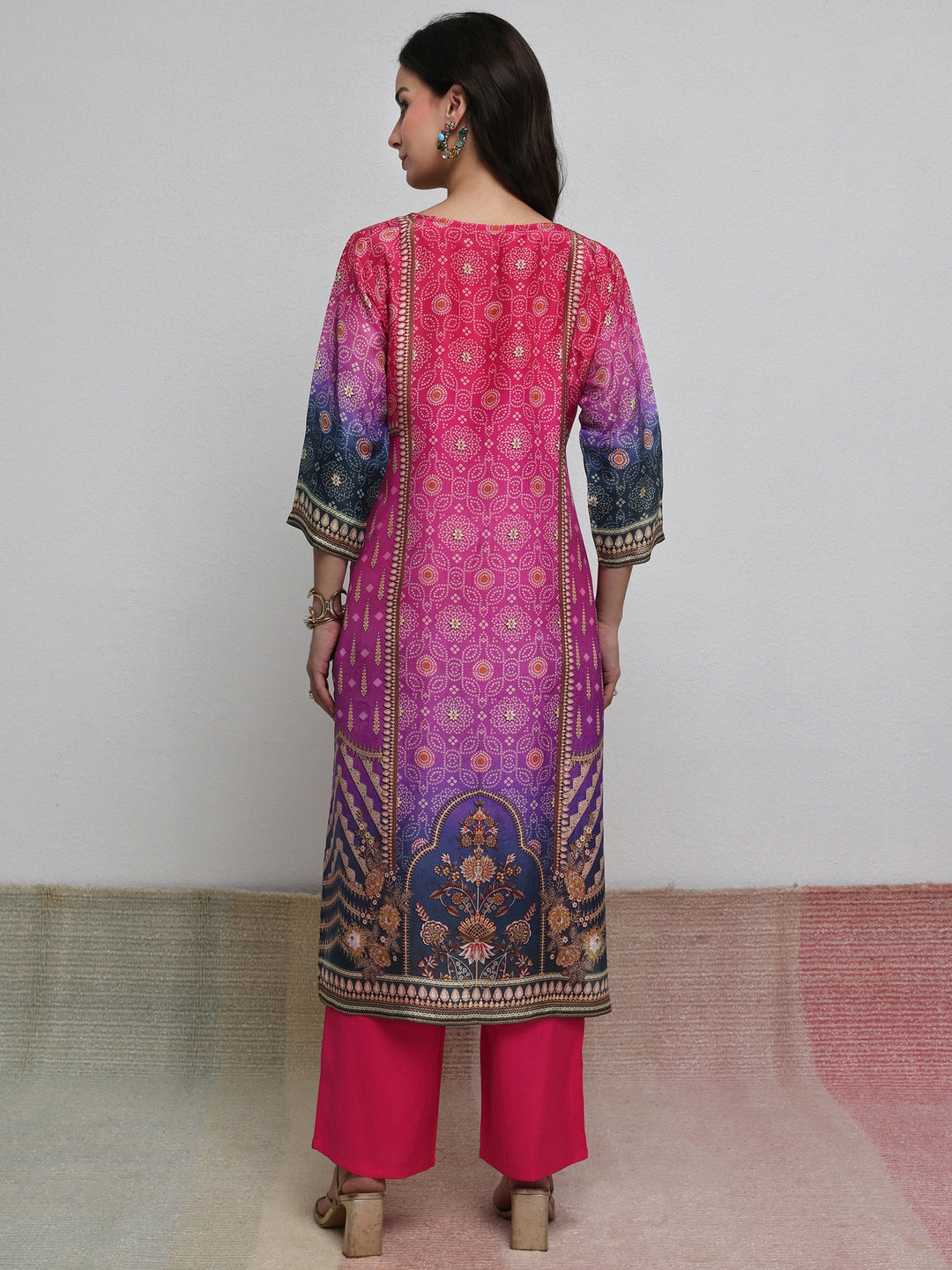 Libas Multi Bandhani Printed Organza Straight Kurta