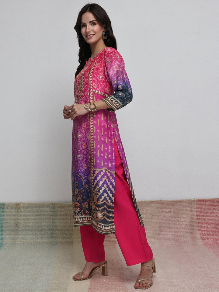 Libas Multi Bandhani Printed Organza Straight Kurta