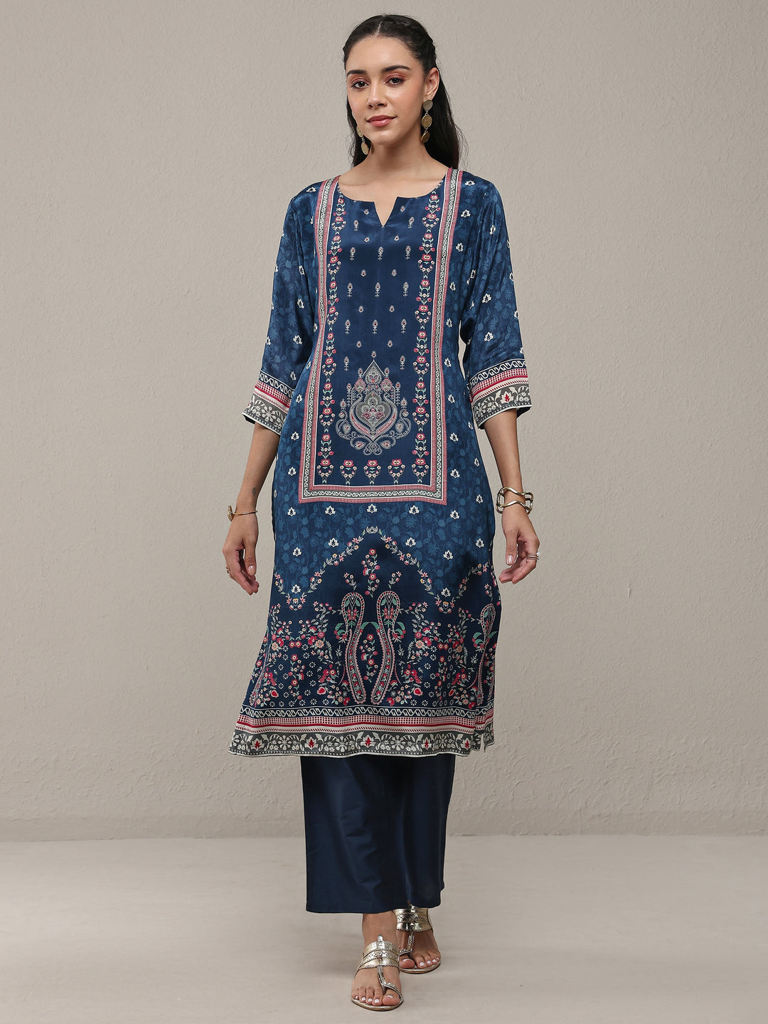 Blue Ethnicprinted Crepe Straight Kurta
