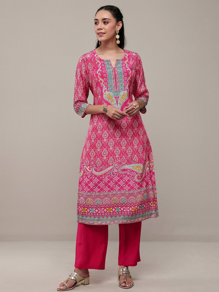 Libas Pink Ethnic Printed Crepe Straight Kurta