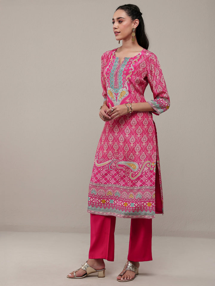 Libas Pink Ethnic Printed Crepe Straight Kurta