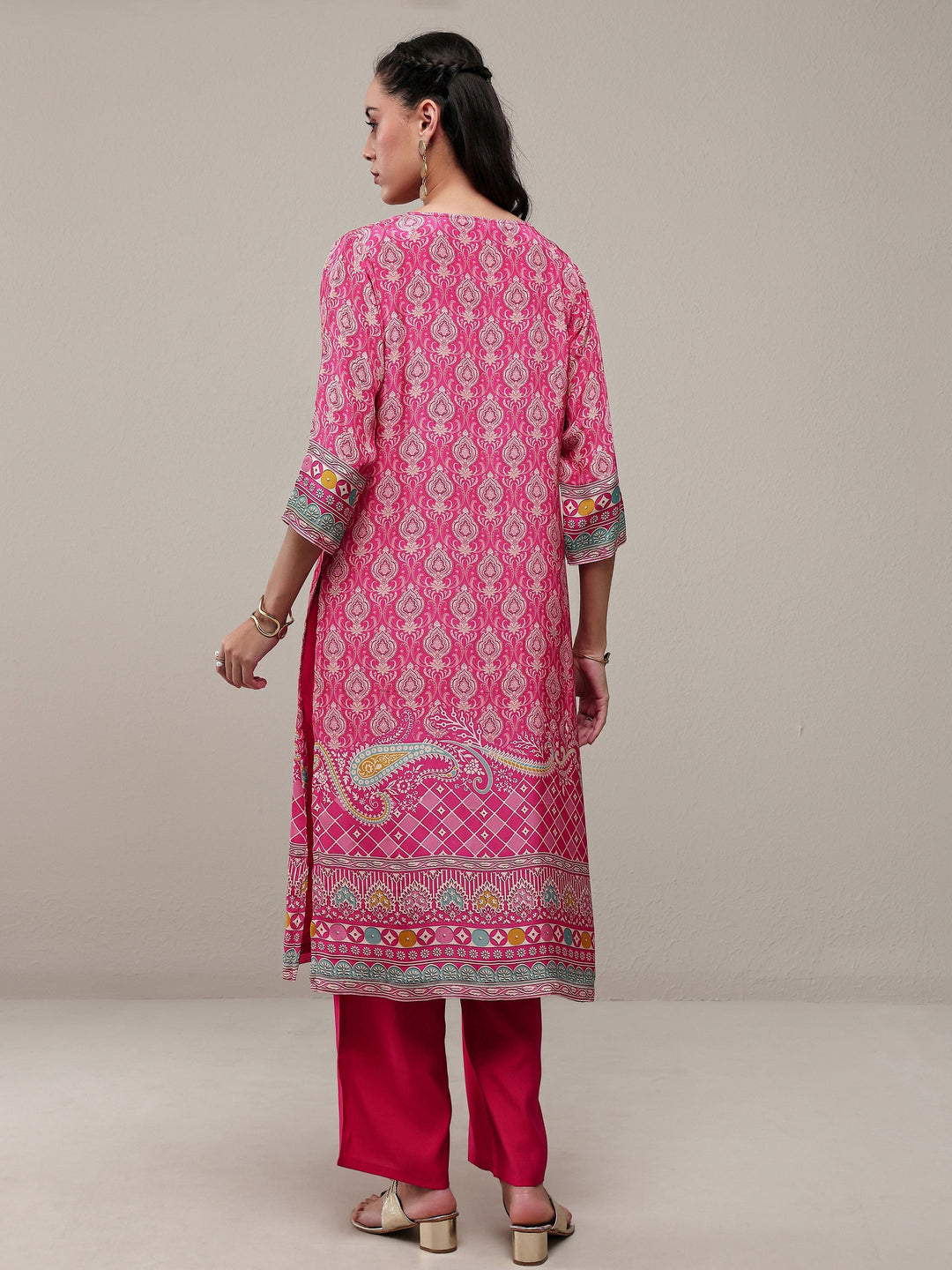 Libas Pink Ethnic Printed Crepe Straight Kurta