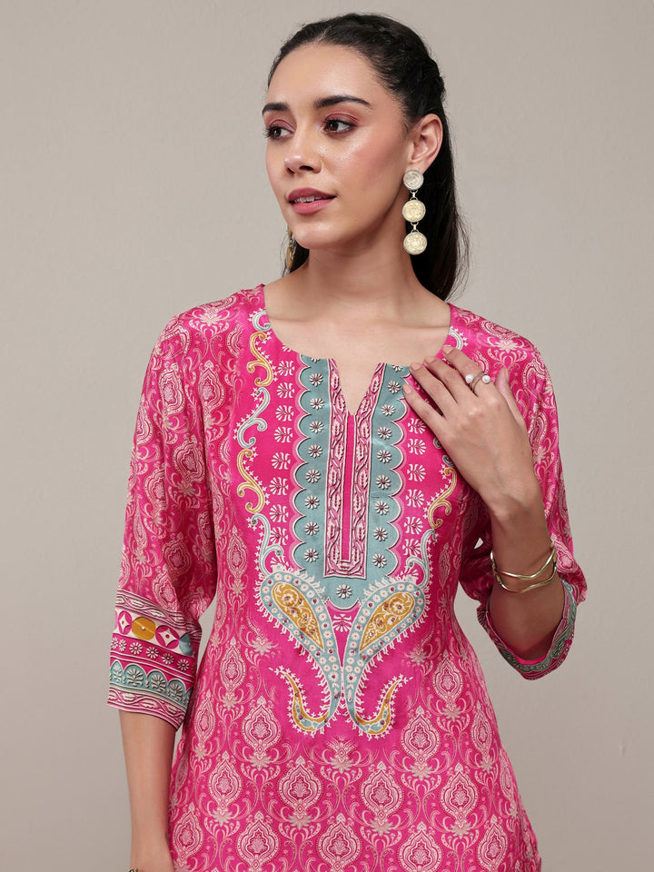 Libas Pink Ethnic Printed Crepe Straight Kurta