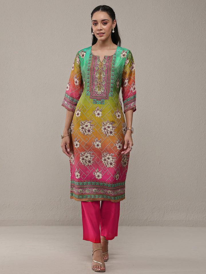 Libas Multi Floral Printed Organza Straight Kurta