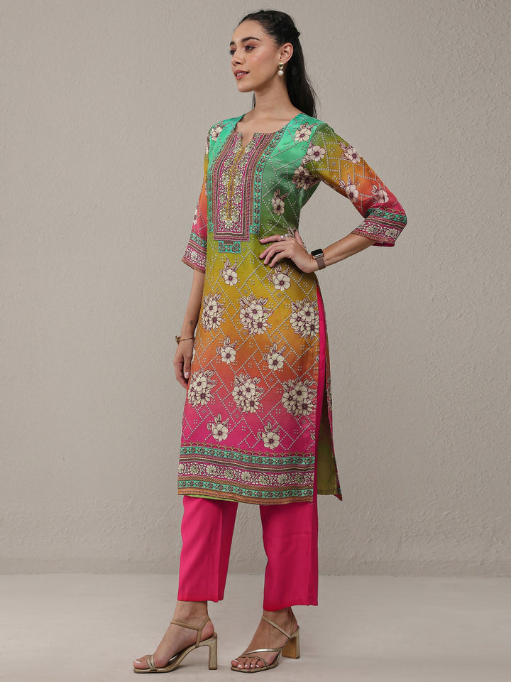 Libas Multi Floral Printed Organza Straight Kurta